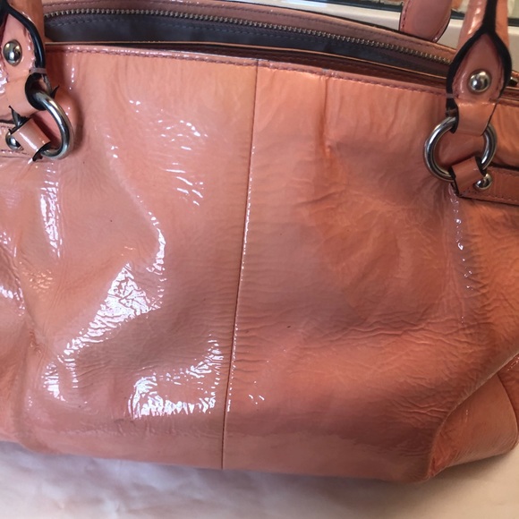 Salmon Pink Patent Leather Coach Handbag - Picture 4 of 8
